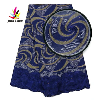 

Blue African Dry Lace Fabric With Stones 2019 New Design High Quality 100 Cotton Nigerian Lace Fabric With Embroidered AMY3052B