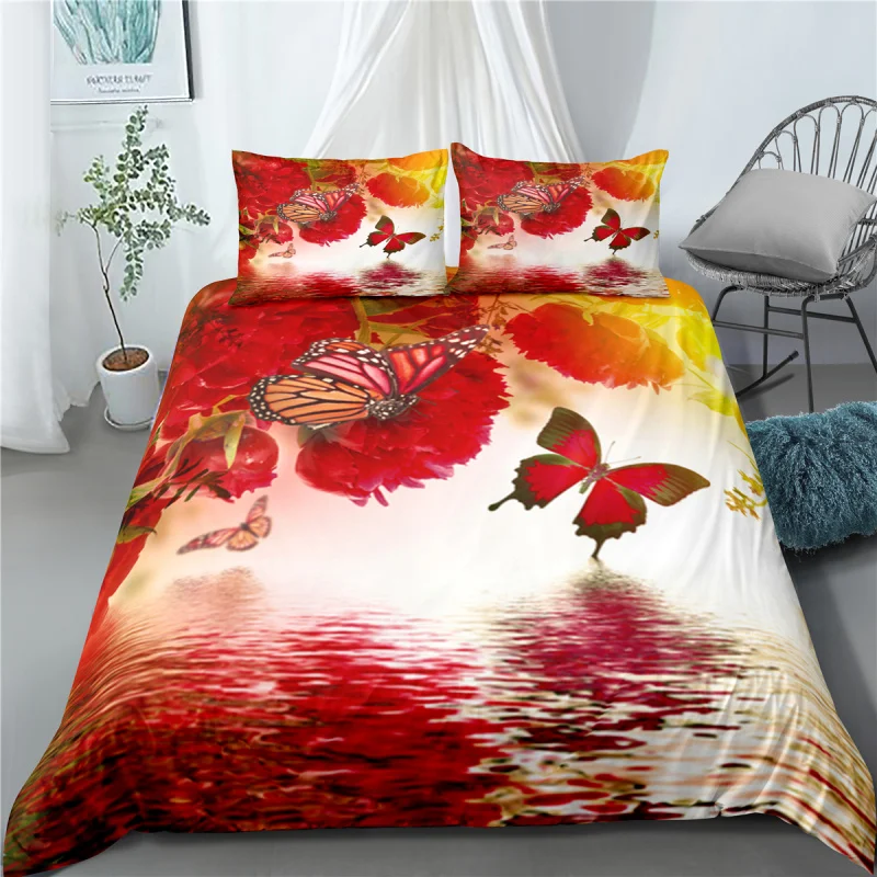 Fanaijia 3D бабочка комплект постельного белья с розой пододеяльник полноразмерная кровать набор плед королевского размера наборы