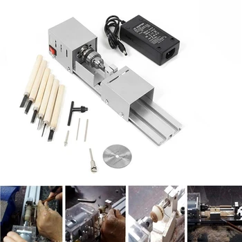 

New Eu Plug,Dc12-24V 96W Mini Lathe Beads Machine Woodwork Diy Lathe Standard Set With Power Carving Cutter Wood Lathe