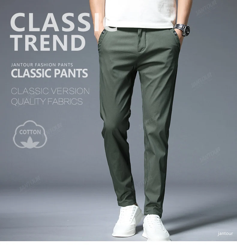 2022 Summer Men's Thin Cotton Casual Pants Korean Casual Slim Fit Pant For Men Fashion Black Gray ArmyGreen Trousers Male 28-38 khaki pants outfit