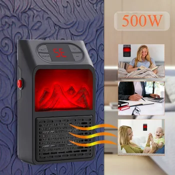 

US Plug Winter Electric Wall-outlet Flame Heater Air Warmer PTC Ceramic Heating Stove Radiator Household Wall Handy Fan