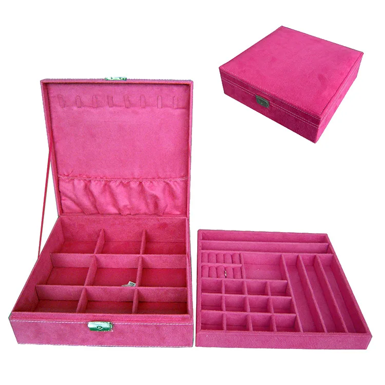 

Faux Leather Velvet Double Layer Large Capacity Jewlery Box-Style Hand Jewelry Box Europe And America Solid Color Cosmetic Box C