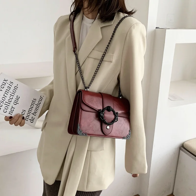 

Korean-style Stereotypes WOMEN'S Bag 2019 Winter New Style Square Sling Bag Metal Wrap Angle Decoration Large Small Crossbody Ba