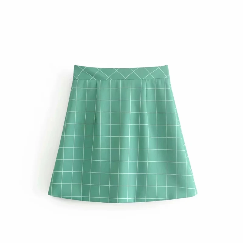 Withered england style vintage green plaid single breasted a-line mini skirt women faldas mujer moda 2019 sexy skirts womens