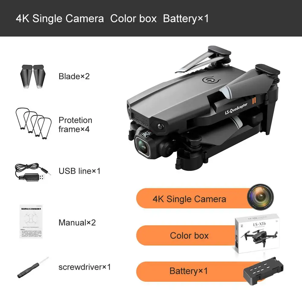 LS XT6 Mini RC Drone 4K 1080P HD Двойная камера Wi Fi FPV давление воздуха удержание высоты