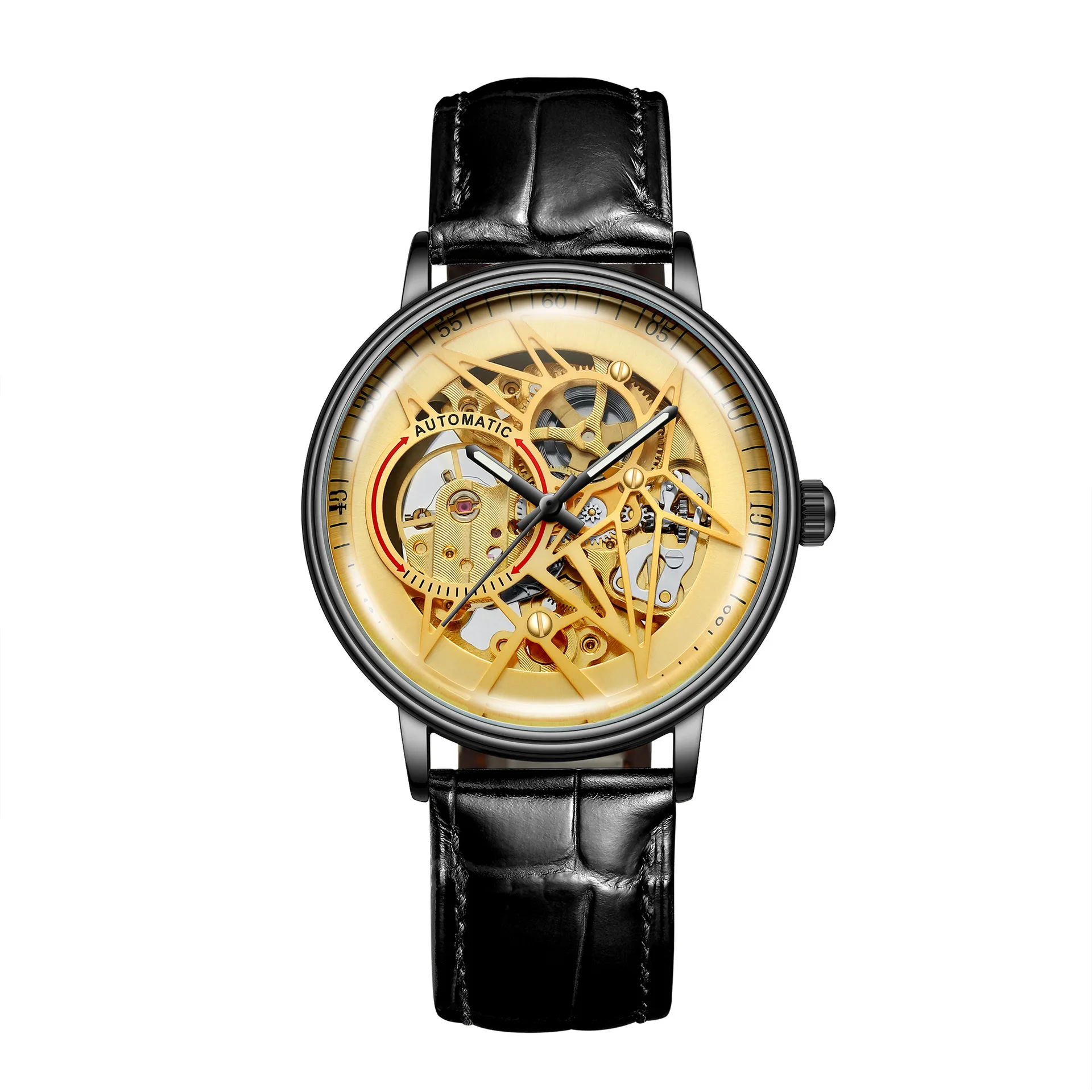 BIDEN Топ бренд для мужчин новая мода автоматические механические часы со скелетом Tourbillon водонепроницаемые спортивные мужские наручные часы Relogio - Цвет: gold face