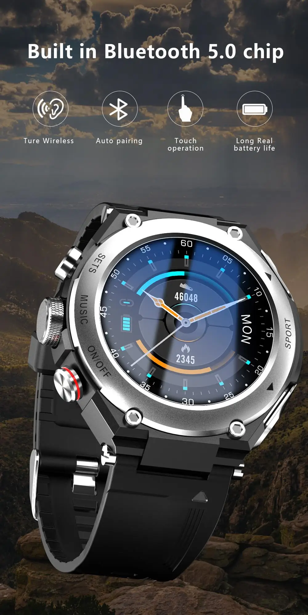 T92 Smart Watch Men 2021 Bluetooth Call Play Music HiFi TWS Earphone Custom Dial Temperature Monitor Smartwatch For Android Ios