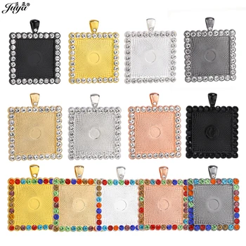 

65PCS Alloy Cabochon Pendant Base With Diamond Charm Jewelry Making For DIY Necklace 25mm Square Tray Crafts Wholesale Supplier