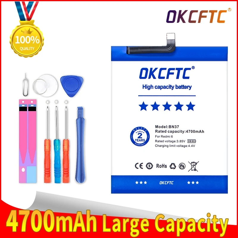 

Original OKCFTC Battery BN37 4700 mAh for Xiaomi Redmi 6 Redmi6 Redmi 6A High Quality Phone Batteries+Free Tools