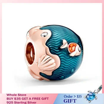 

HOT Cartoon Summer 925 Sterling Silver Shimmering Ocean Waves Fish Charms fit Original Pandora Bracelets DIY Jewelry Beads