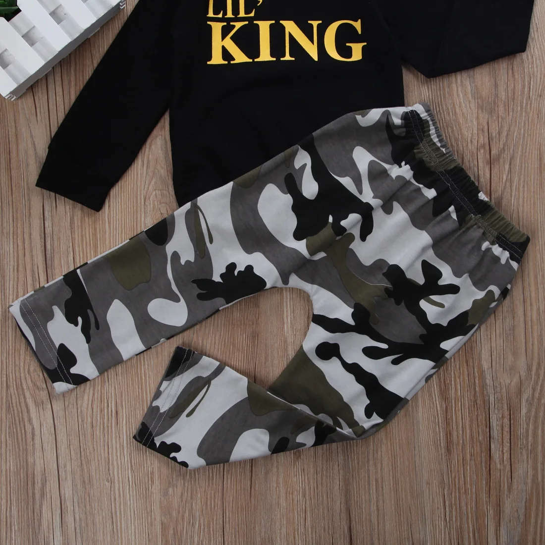 IFFEI Baby Boy’s Outfits Little King Long Sleeve Pullover Top with Camouflage Pants Two Pieces Outfits Set for Toddler Boys