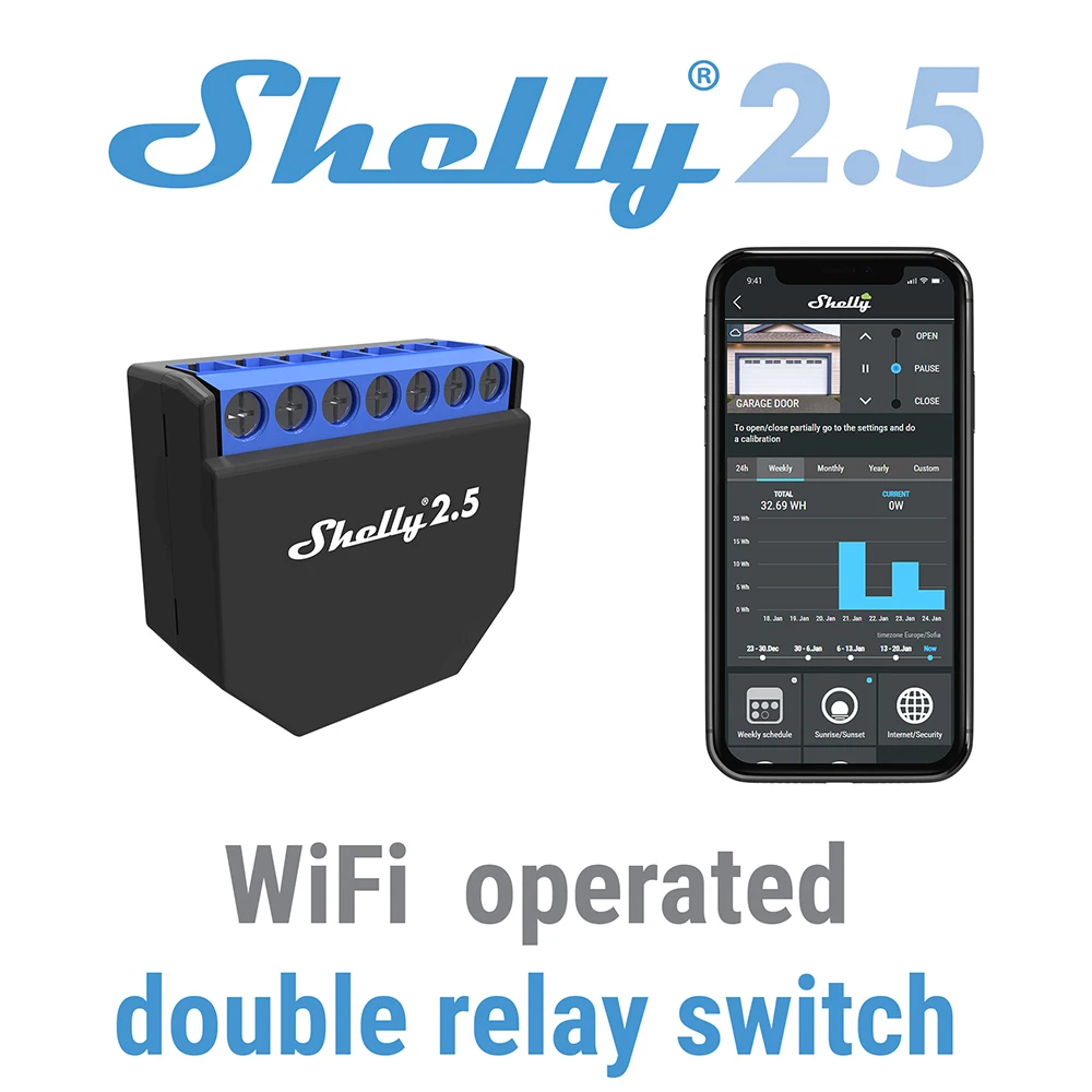 Shelly 2.5 UL: Dual Relay WiFi Switch with Dual Power Metering - The