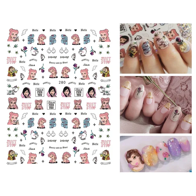 1PCS Disney Cartoon Anime Collection Star Design Nail Sticker Mickey Mouse Donald Duck Lion King Mermaid Stitch Nail Slider WG280