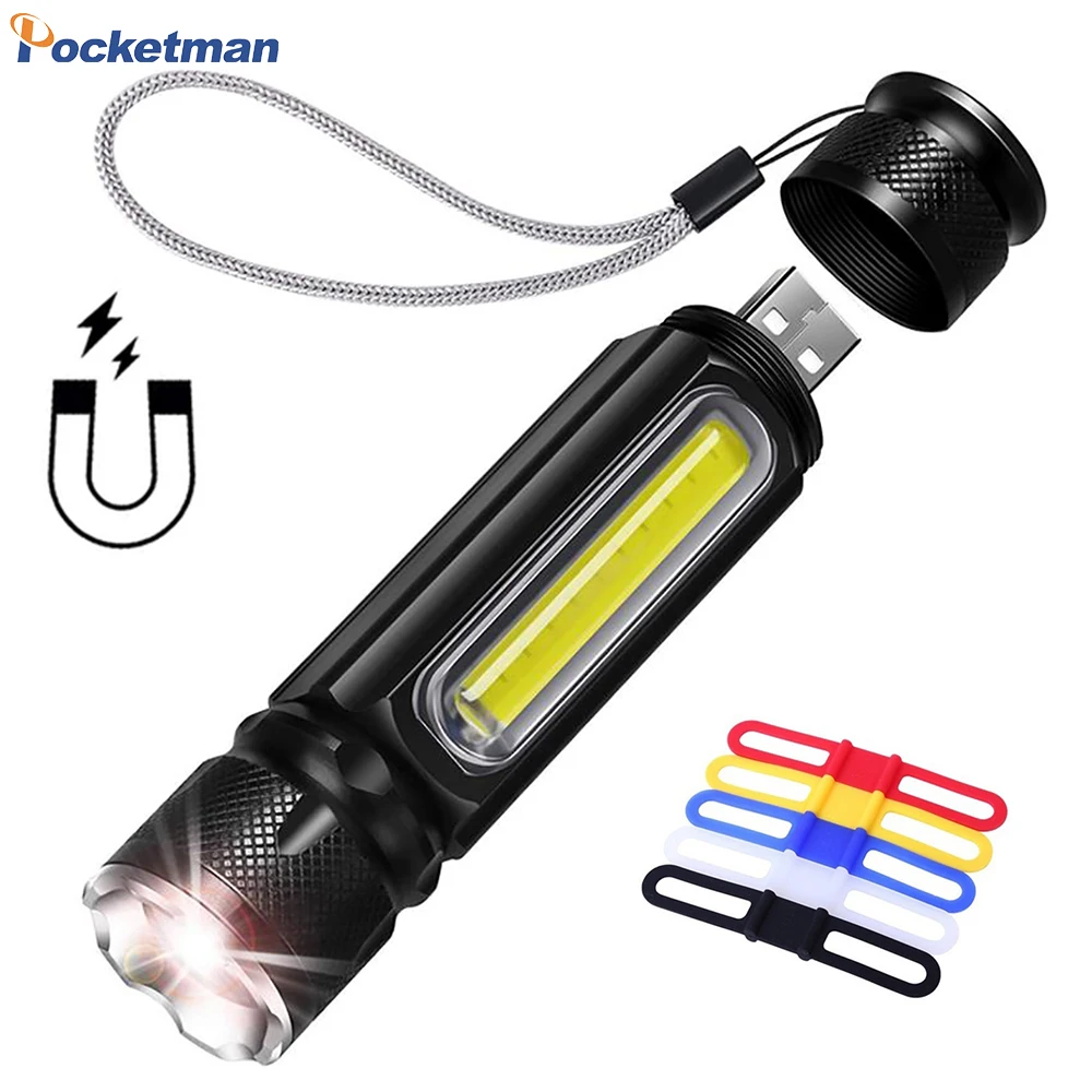 8000LM Multifunctional LED Flashlight USB Rechargeable battery Powerful T6 torch Side COB Light linterna tail magnet Work Light|LED Flashlights| - AliExpress