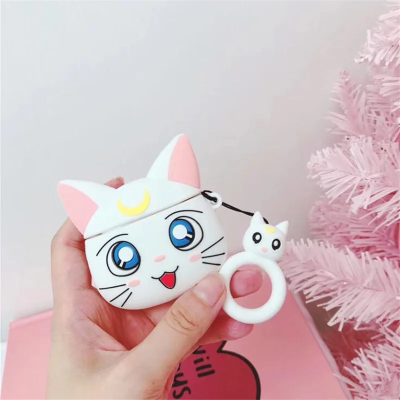 Luna cat - White Мультфильм Аниме Сэйлор Мун Луна карточка с кошкой Captor SAKURA периферийный Косплей Airpods зарядная коробка силиконовый чехол подарок - Цвет: Luna cat - White