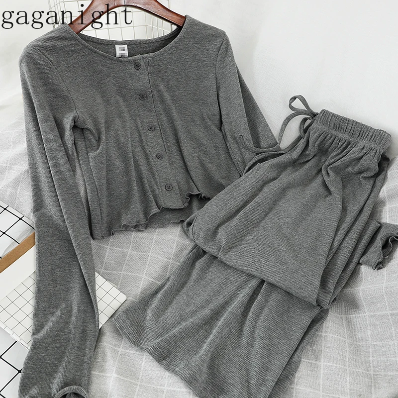 

Gaganight Spring Summer 2020 2 Pcs Women Set O Neck Long Sleeve Button Top + High Waist Hip Wide Leg Pants Casual Loose Suit