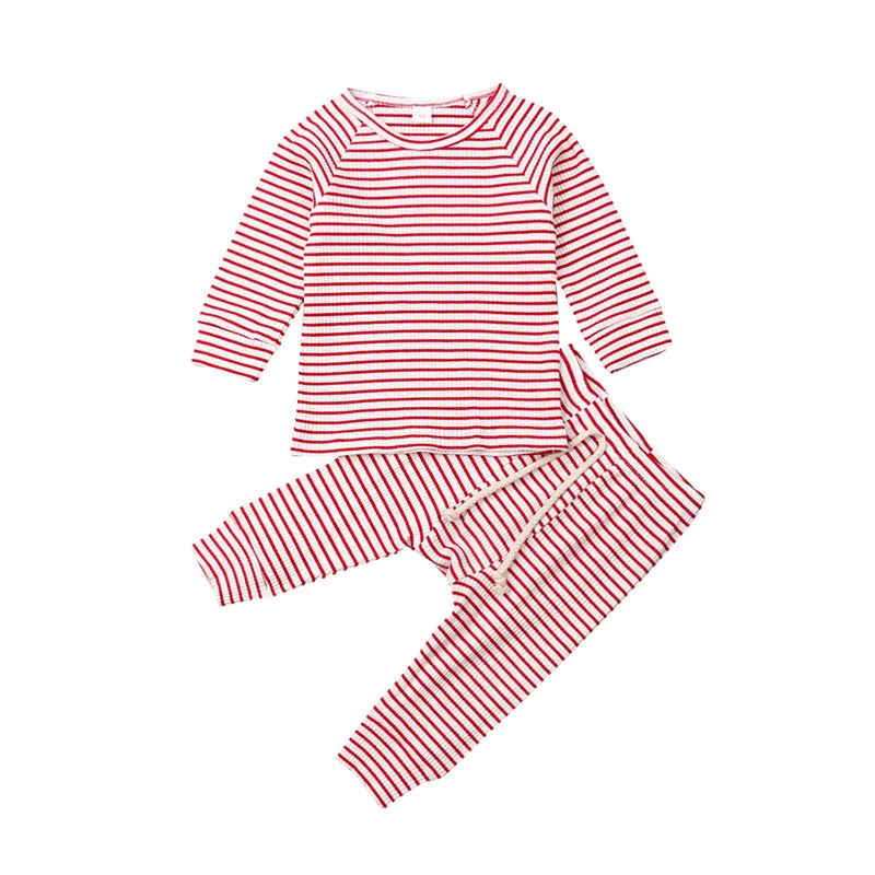 Мягкие пижамы для маленьких мальчиков и девочек; комплект одежды в полоску; одежда для сна для новорожденных; детский спортивный костюм - Цвет: A1