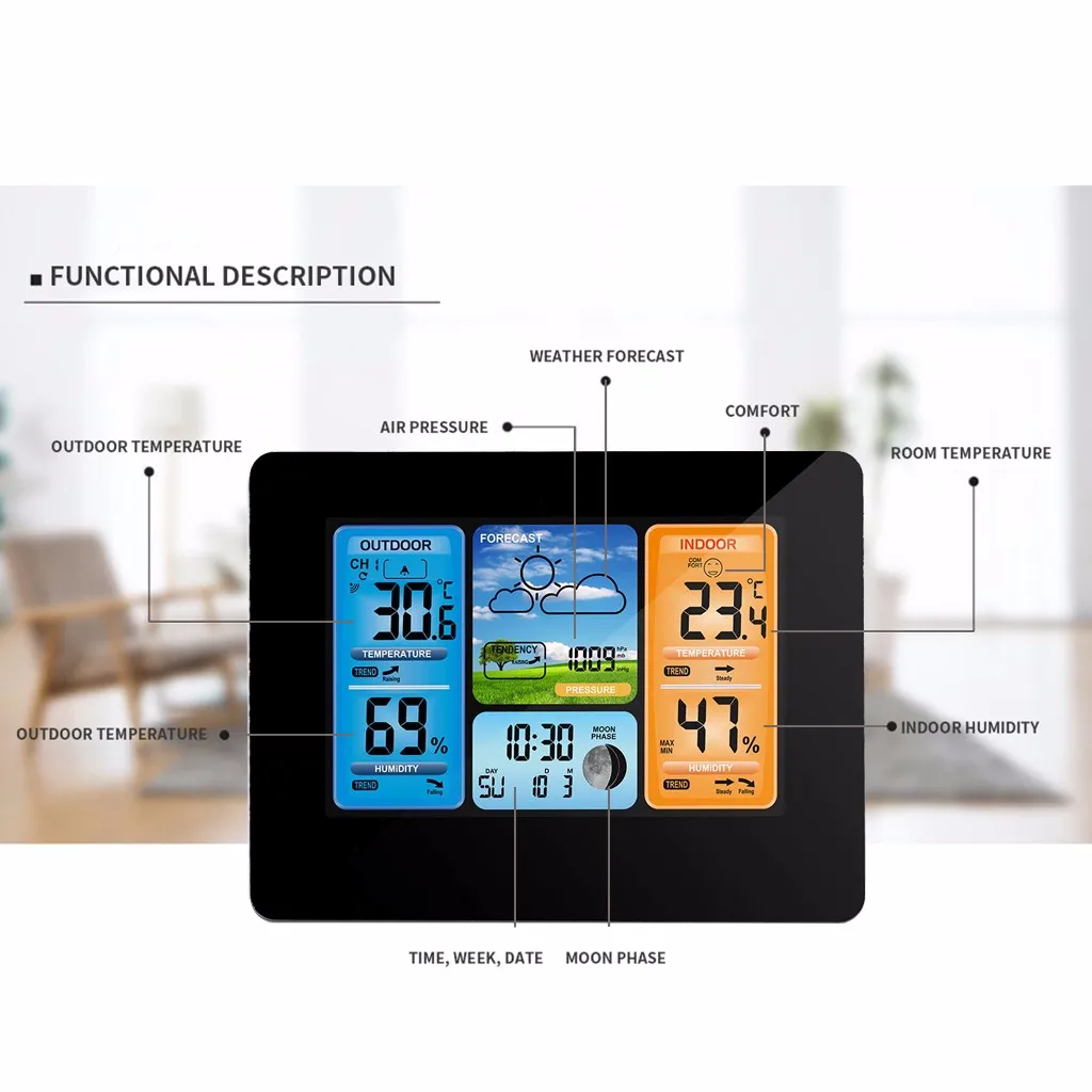 ЖК-цифровой измеритель температуры и влажности для дома и улицы, гигрометр, термометр, метеостанция с часами