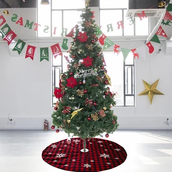 

Christmas Tree Skirt Plaid Snowflake Ornament Carpet Floor Mat Base Cover Decor