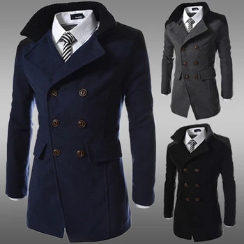 

Winter Men's Wool Coat Slim Casual Long Jacket Warm Woolen Coats Overcoat Male Wool Double Breasted Winter Coat Menwear
