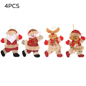 

4PCS Christmas Tree Accessories Christmas Dancing Old Man Snowman Deer Bear Fabric Puppet Small Hanging Pendant Gift