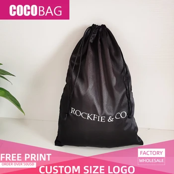 

50ps 25x35cm Black Silk Satin Drawstring Bag Luxury Clothes Shoes Hair Extensions Wigs Gift Box Cover Packaging Bags Custom Logo