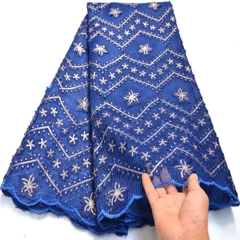 

African Lace Fabric High Quality tissu Royal Blue French Tulle Net Laces Nigerian Embroidered Fabric Lace with Sequins for dress