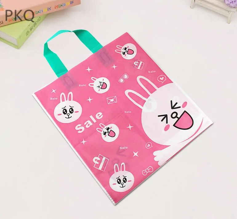 

100pcs Pink Rabbit Cute Plastic Bag With Handle Children gift bags For Toy/Cloth/Candy/Party Favor Packaging Bag