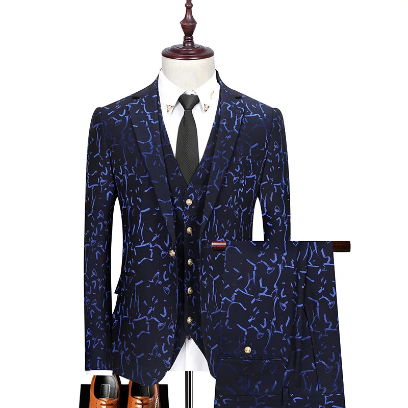

Blazer Pants Vest Men Suits Wedding Dress Floral Print 3 Piece Set Male Luxury Bronzing Blazers Jacket Coat Trousers Waistcoat