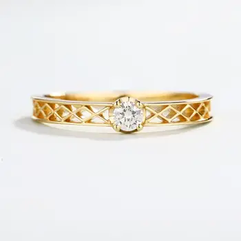

Simple Gold Color Single Diamond Ring Roman Style Hollow Out Fine Diamond Ring Fashion Romantic Jewelry Gift Factory Wholesale