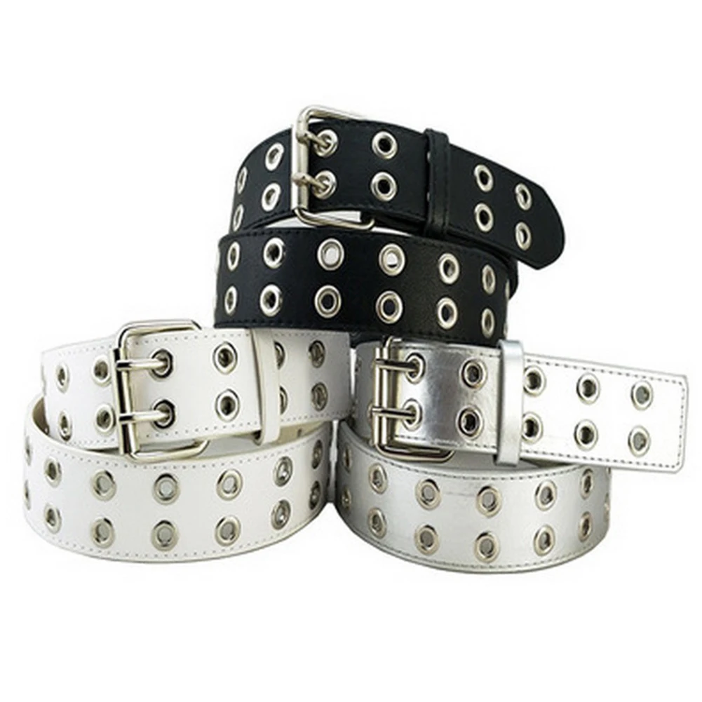 

Men Women Fashion Retro Waistband PU Adjsutable Belt Double Pin Buckle Work Adjustable Jeans All Match Punk Strap Casual