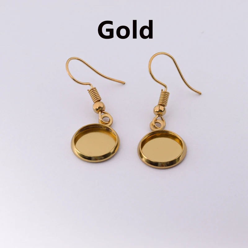 Gold 10 шт. 10-25 мм Лоток ободок кабошон серьга крюк пустой установки Круглый Кулон Уха база результаты для DIY Стекло Драгоценности камеи решений - Цвет: Gold