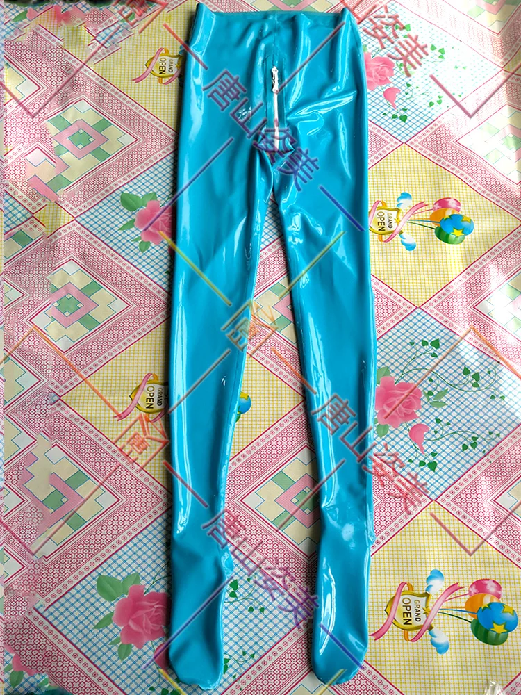 WOMEN LATEX LEGGINGS SKINNY LATEX TROUSERS HIGH WAIST CROTCH ZIP TWO WAY ZIP