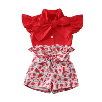 

Pudcoco US Stock 1-6 Years Toddler Kids Baby Girls Summer Clothes Set Off Shoulder Top Shirt Watermelon Print Shorts Clothes