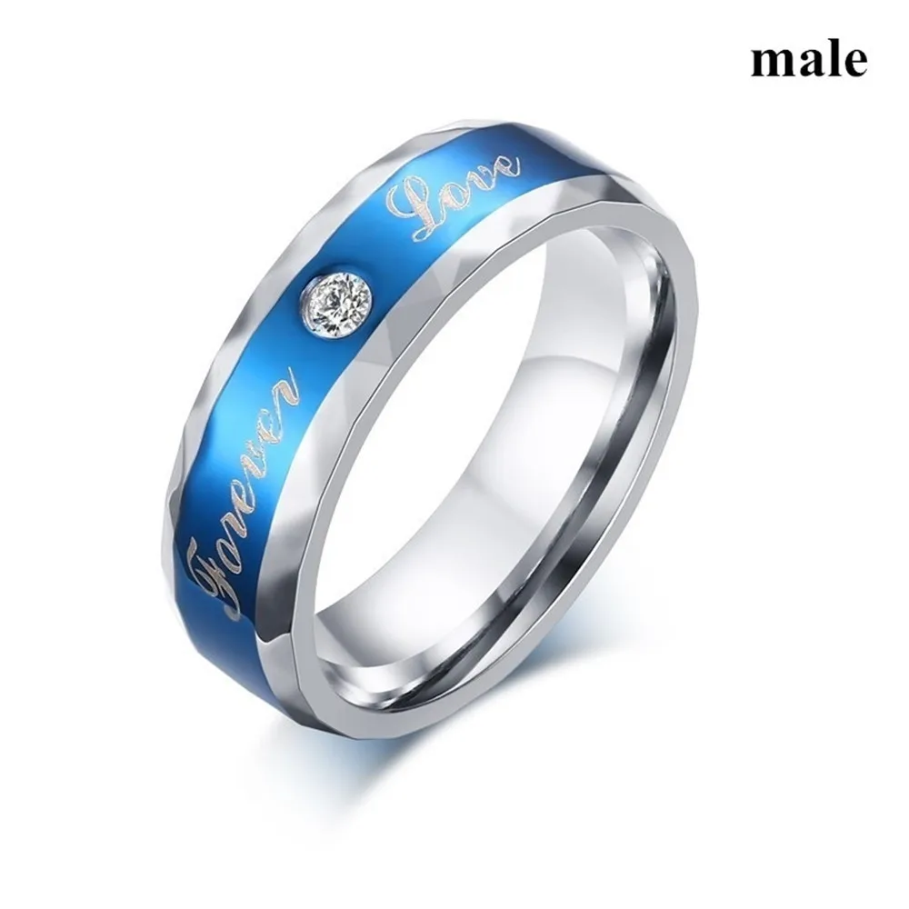 Очаровательное кольцо для пары из нержавеющей стали, синее мужское кольцо, голубой циркон, женские кольца, наборы, обручальные кольца на День святого Валентина - Main Stone Color: Man