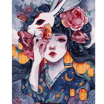 

Beauty rabbit Picture Painting By Numbers Handpainted Oil Painting on Canvas Wall Pictures for Living Room Decoration Framed