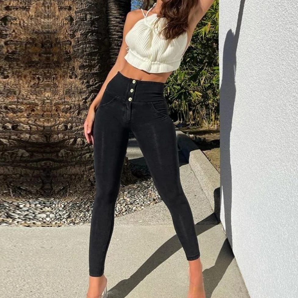 • Butt Lift Jeans Jeans elasticizzati neri Skinny da donna dimagranti  Jeggings Streetwear con tre bottoni|Jeans| - AliExpress