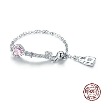 

Avile heart lock key S925 Sterling Silver Women's ring heart-shaped chain key ring SCR425