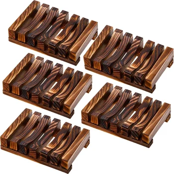 

Bathroom Wooden Soap Case Holder Home Hand Craft Natural Wood Dish Holder for Soap Sponge Scrubber, 5 Pieces (Charcoal)