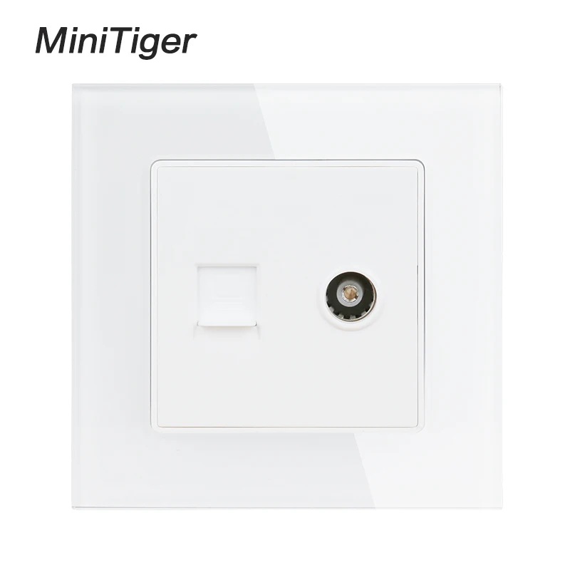 White Minitiger белый роскошный кристалл стеклянная панель RJ45 Интернет данных компьютерный разъем CAT5E разъем с женский ТВ электрическая розетка - Тип: White