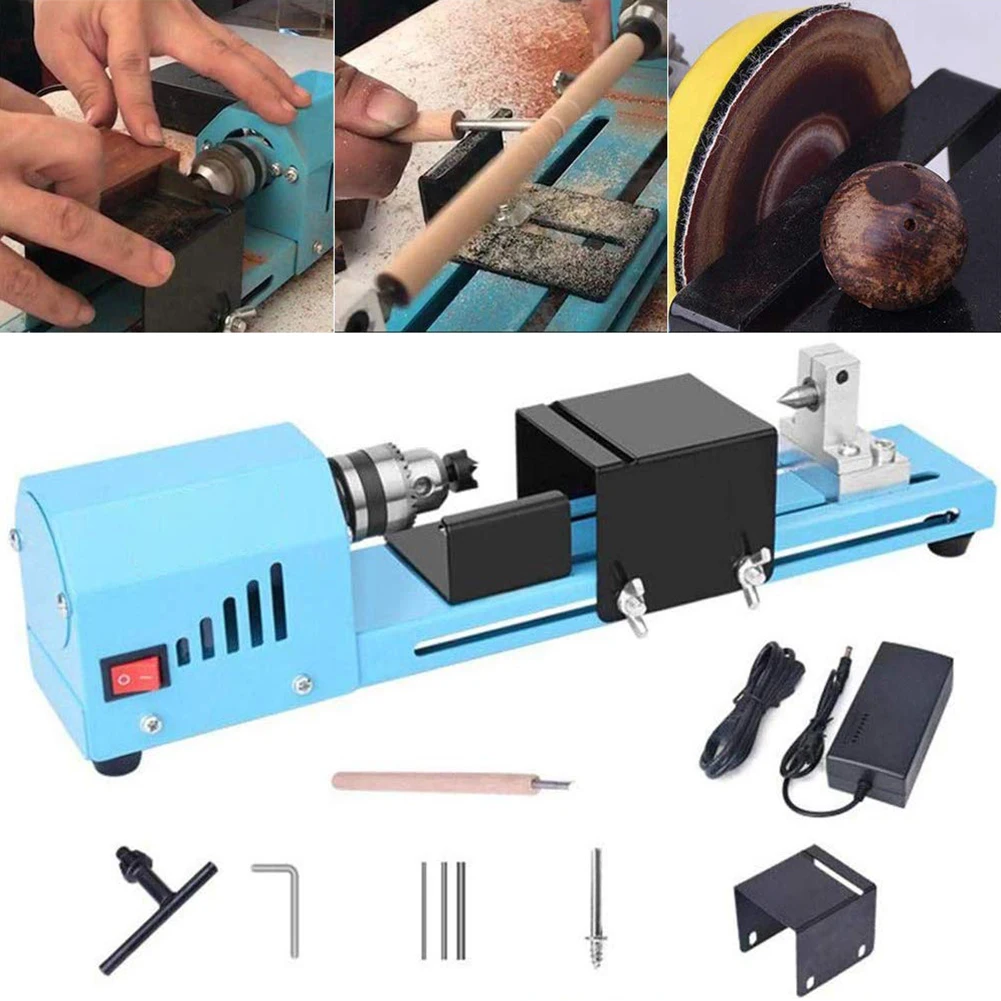 

Mini Motorized Lathe Machine 12-24V 150W Lathe Beads Polisher Machine CNC Machining for Table Woodworking Wood DIY Tool