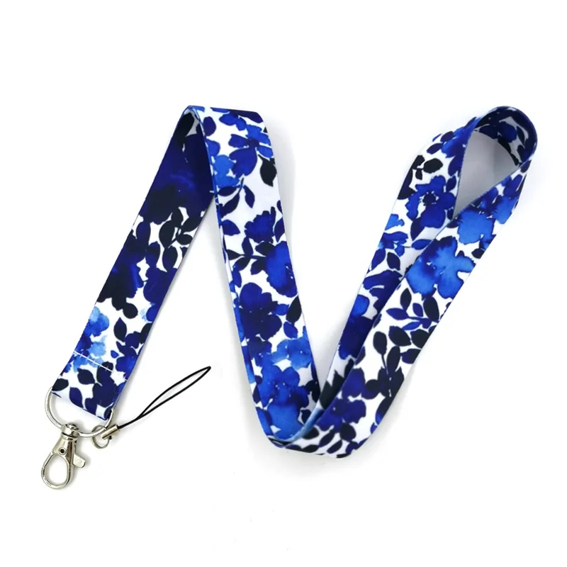 

Purple Flowers Neck Strap Lanyard For Keys Phone Straps Camera USB Holder ID Pass Card Name Badge Holder Keychain Lanyards