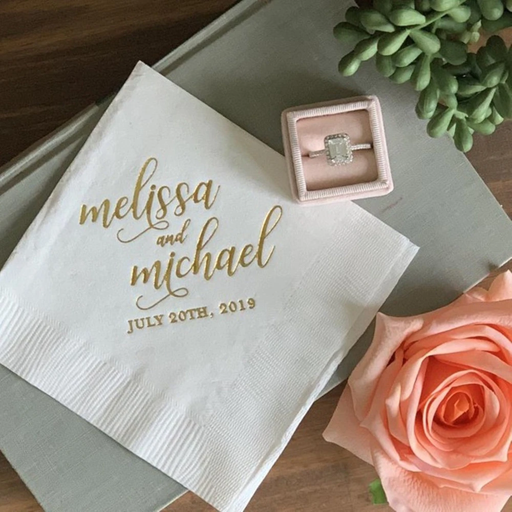 Personalized Wedding Paper Napkins Custom Mr & Mrs Cocktail Beverage