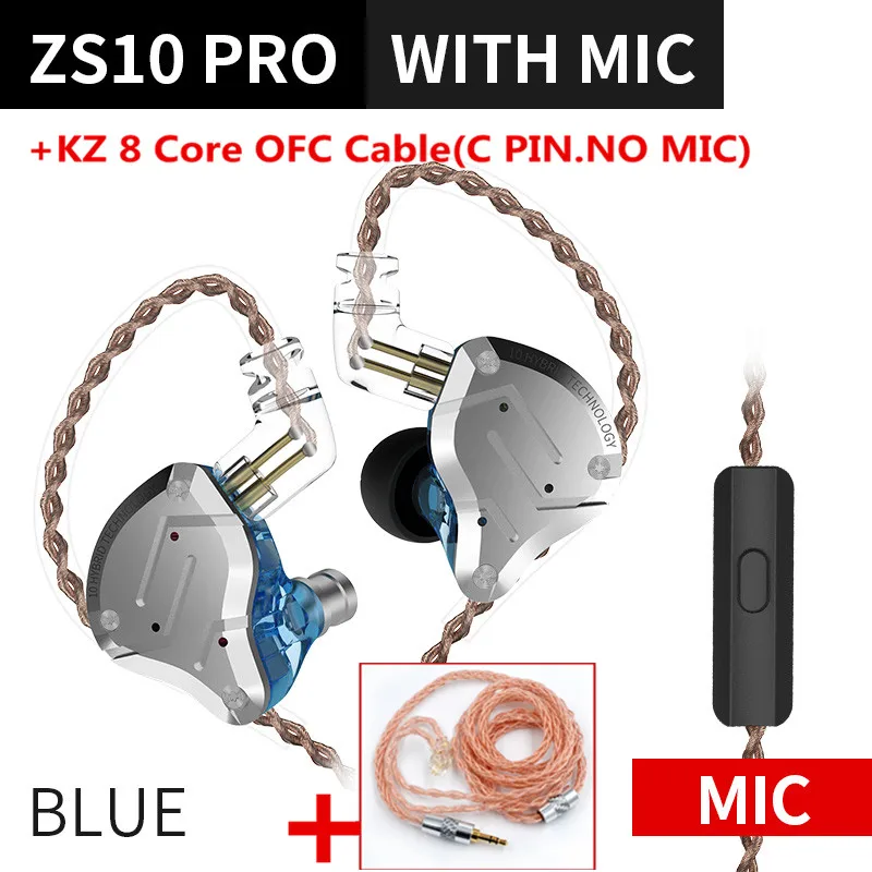 KZ ZS10 Pro 4BA+1DD Metal Headset Hybrid 10 drivers HIFI Bass Earbuds In Ear Monitor Sport Noise Cancelling Earphones KZ ZAX ZSX 