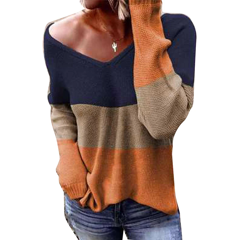 GOSOPIN Women Lightweight Color Block Hooded Sweaters Hollow Out V Neck Long Sleeve Drawstring Hoodies Pullover Sweatshirts S-XXL