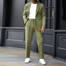 2021 moda temperamento outono homens blazer calças simples cor sólida manga longa fino casual terno masculino casaco de duas peças terno