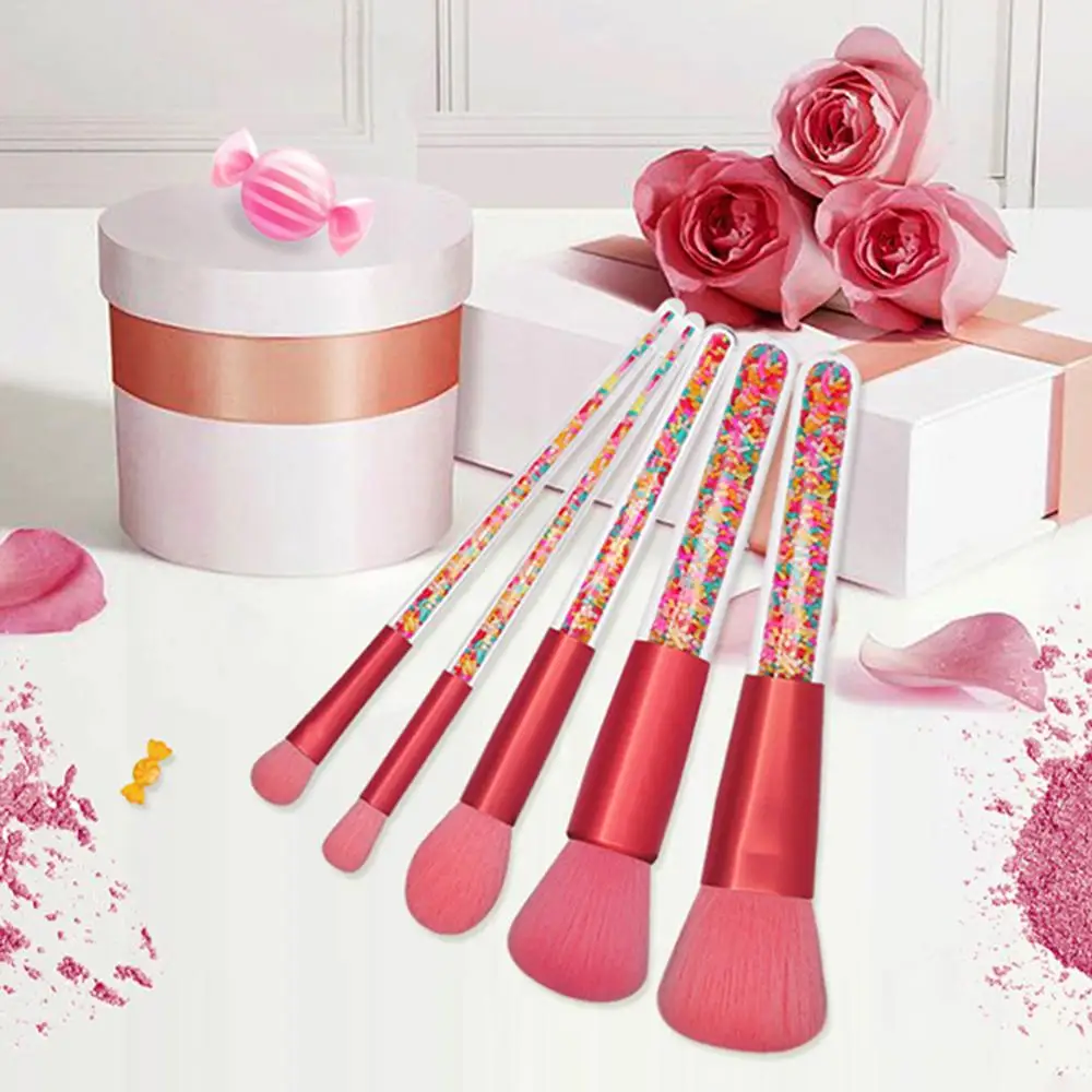 

Makeup Brushes Cosmetic Sets 5pcs Eyes Shadow Foundation Makeup Blushes with Transparent Crystal Handle Eyebrow Perfect Gift