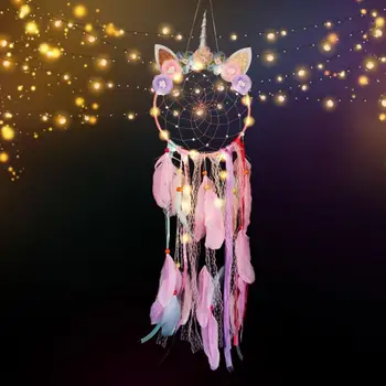 

LED Light Unicorn Dreamcatcher Wind Chimes Kids Girls Bedroom Decoration Art Hanging Pendant Lucky Dreamcatcher Handmade Craft
