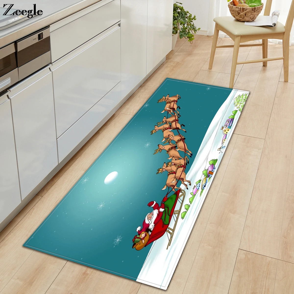 Christmas Carpet Long Rectangle Living Room Carpet Anti-slip Hallway Floor Rug Absorbent Bathroom Doormat Bedside Carpet Mat