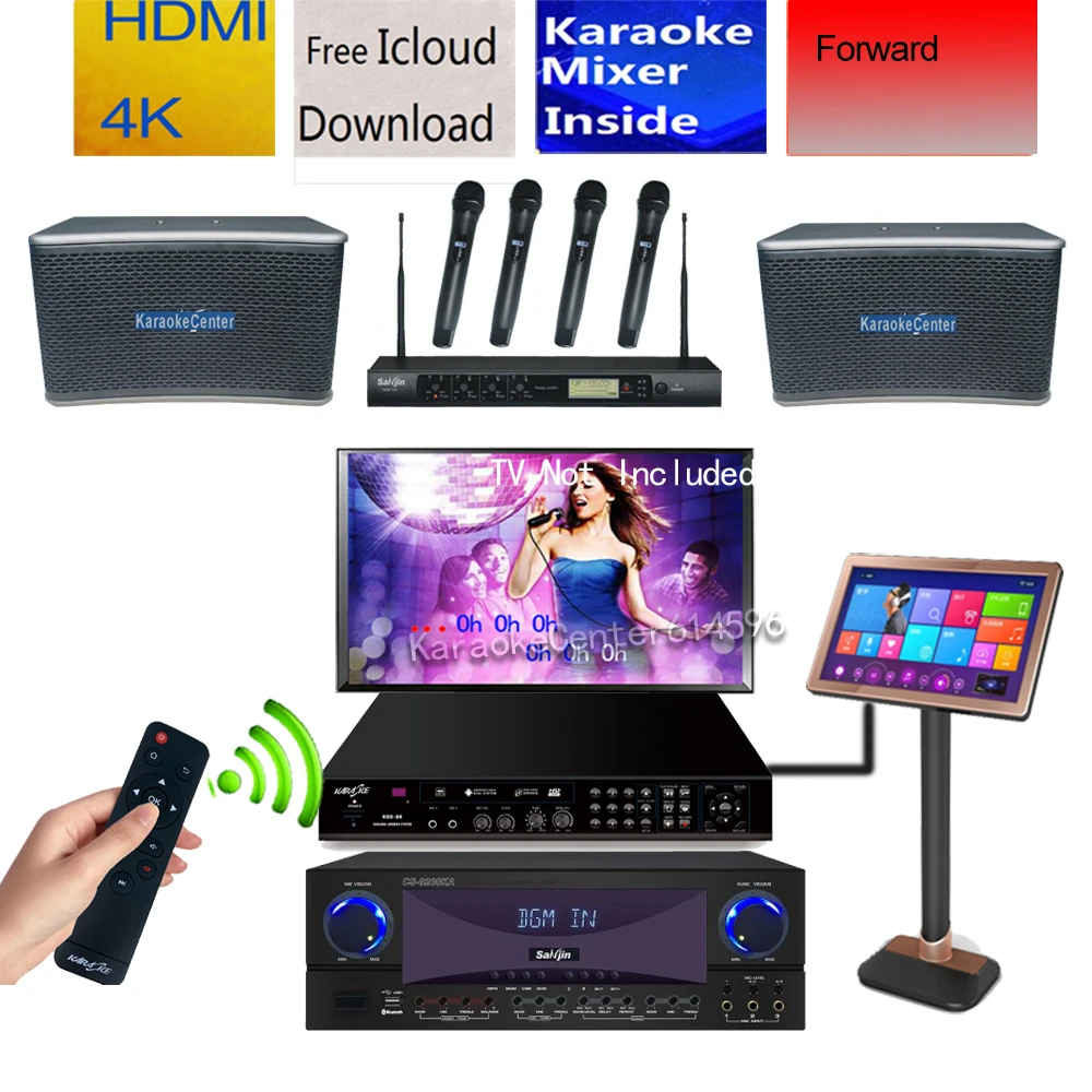 

6TB HD Recordable Karaoke Jukebox System HDMI 4K Complete Karaoke System Touch Screen AmplifIer Mixer Speaker Wireless Mic HDMI